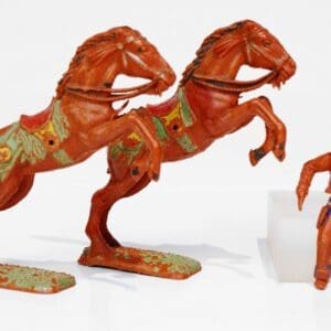 SOLD UNA Mounted Cowboy with Pair of Leaping Horses