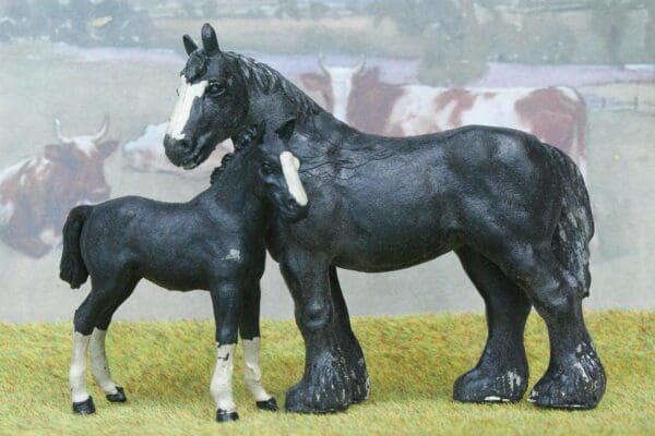 NEW! Herald Black Shire Mare & Standing Colt