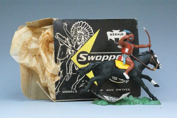 SOLD Swoppet Mounted Indian Brave + Shop Tag - Fair Box