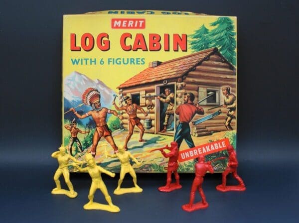 SOLD Merit Log Cabin with 6 Auburn Figures