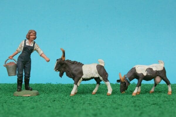 NEW! Herald Landgirl with 2 Goats (Grey & White)