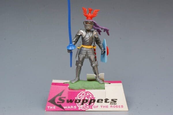 SOLD Swoppet Knight with Standard on Card Shop Plinth!