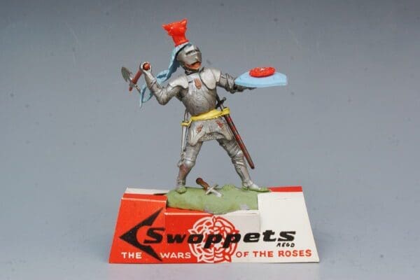 SOLD Swoppet Knight with Axe on Card Shop Plinth!