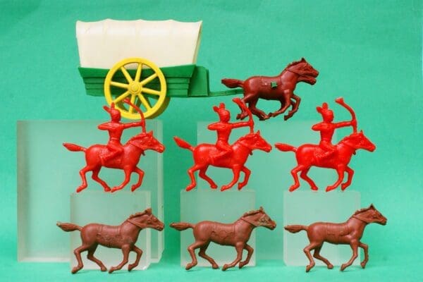 Poplar Quaker Western Covered Wagon Team & Apache Indians
