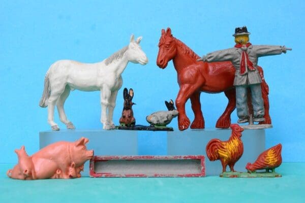 SOLD Timpo Farm Animals - Scarcecrow, Horses, etc