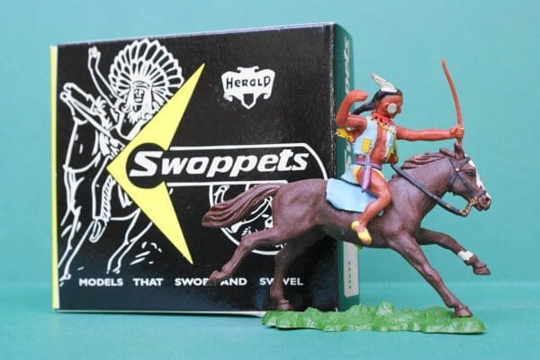 Herald Swoppet Mounted Indian Brave with Bow + Repro Box