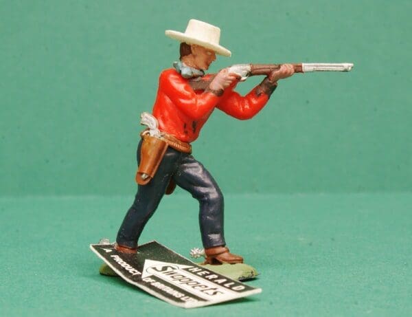 NEW! Herald Swoppet Cowboy Standing Firing Rifle - RED Torso