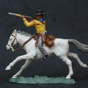 SOLD Swoppet Cowboy Firing Rifle Mounted - WHITE Galloping Horse