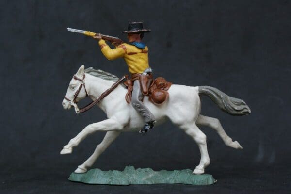 SOLD Swoppet Cowboy Firing Rifle Mounted - WHITE Galloping Horse