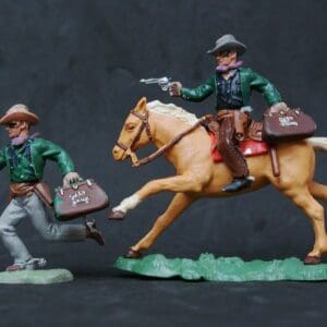 SOLD Herald Swoppet Mounted Bank Robbers - DARK GREEN Torsos