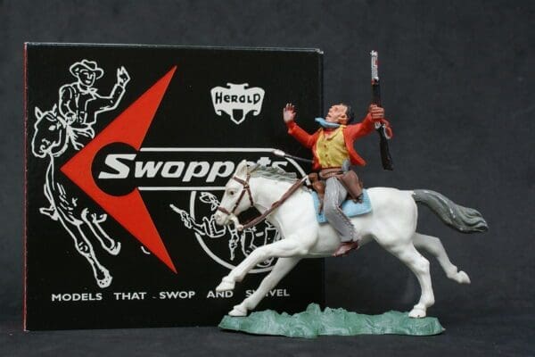 SOLD Swoppet Mounted Cowboy Wounded by Arrow - WHITE Horse