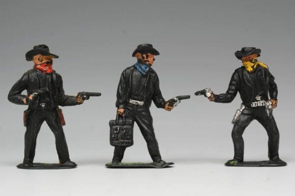 SOLD Timpo Group of 3 Cowboys Lead Moulds - BLACK Plastic!