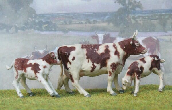SOLD Herald Ayrshire Cow & Calves - Spray-painted!