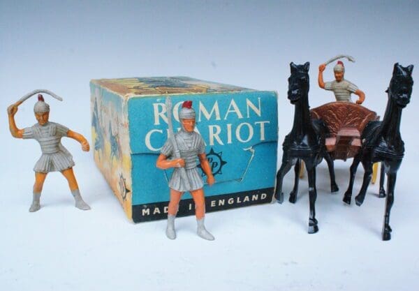 SOLD Poplar Plastic Roman Chariot - Boxed + Extra Figures!