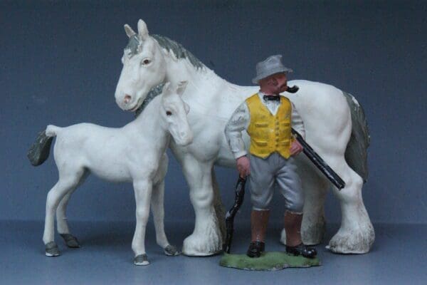 SOLD Herald Shire Mare, Colt & Farmer - White Plastic