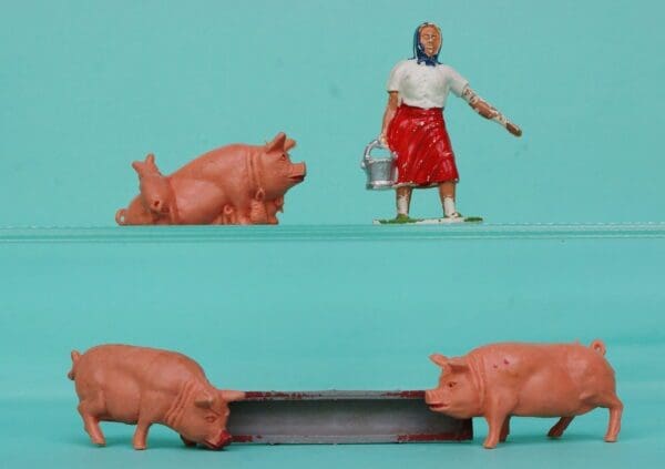 SOLD Timpo Farm Milkmaid, Pigs & Trough