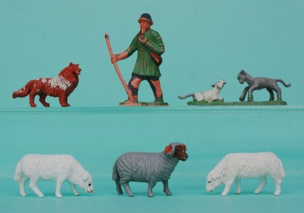 SOLD Timpo Shepherd, Sheep Dog and Sheep