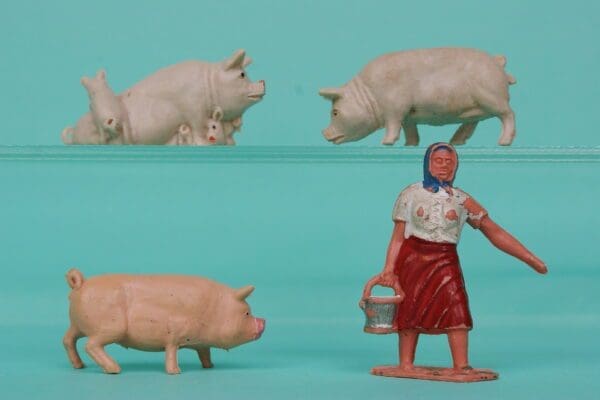 SOLD Timpo Milkmaid and Pigs - Off WHITE Variants