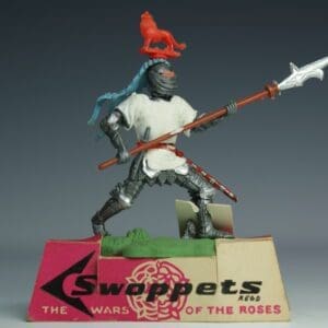 SOLD Swoppet Knight with Pike on Card Shop Plinth
