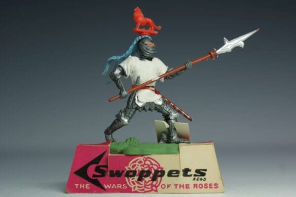 SOLD Swoppet Knight with Pike on Card Shop Plinth