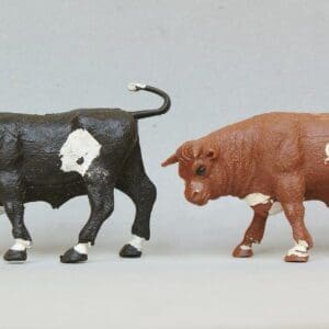 SOLD Crescent Larger Farm Animals Bulls - Black & Brown
