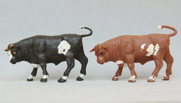 SOLD Crescent Larger Farm Animals Bulls - Black & Brown