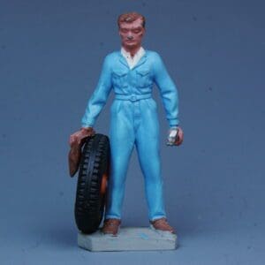 SOLD Britains Garage Attendants - Mechanic with ORANGE Wheel