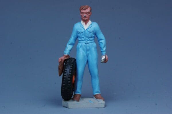 SOLD Britains Garage Attendants - Mechanic with ORANGE Wheel
