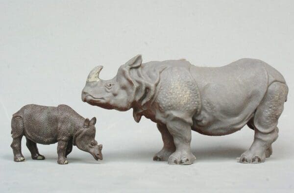 SOLD Britains Zoo Series Adult & Baby Rhinos - Early Polythene