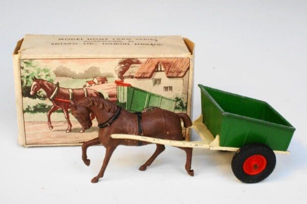 SOLD Britains Rubber Tyred Farm Cart with PLASTIC Horse