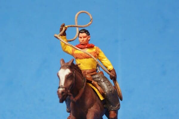 SOLD Herald Swoppet Mounted Cowboy with Lasso (Yellow Torso) - Image 2