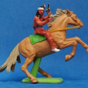 SOLD Deetail Mounted Apache on Tan Rearing Horse