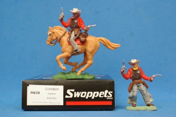 SOLD Swoppet Cowboy Sheriff ~ Mounted & On Foot (RED Torsos)