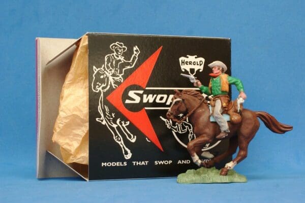 SOLD Swoppet Cowboy Firing Twin Guns Mounted + REPRO Box #1