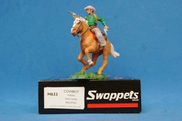 NEW! Swoppet Cowboy Firing Twin Guns Mounted + REPRO Box #2 - Image 4