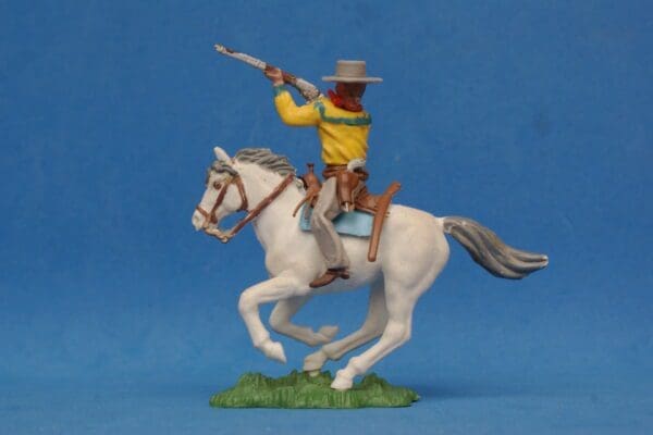 SOLD Swoppet Cowboy Firing Rifle Mounted - WHITE Galloping Horse