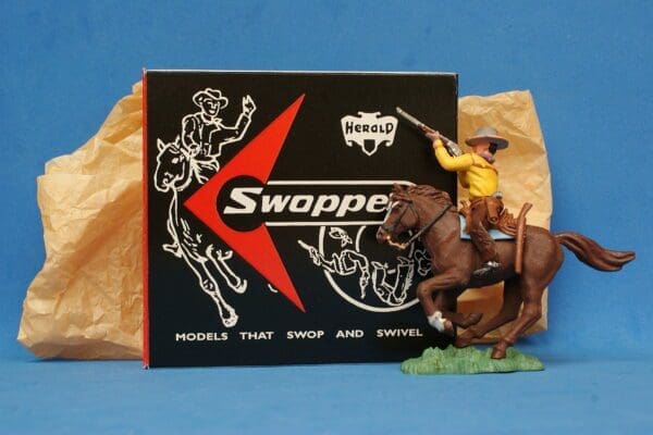 SOLD Swoppet Cowboy Firing Rifle Mounted - BROWN Galloping Horse