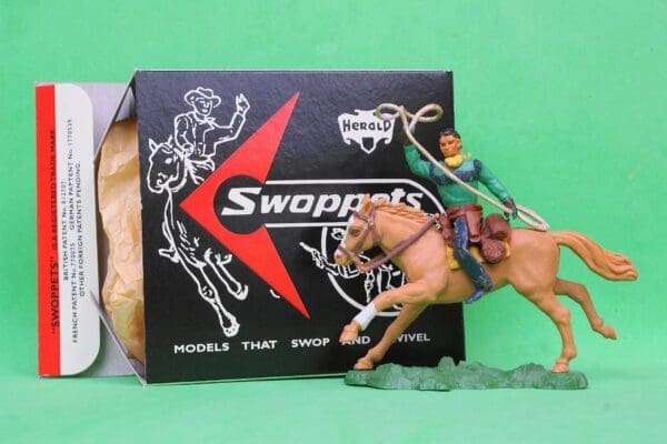 SOLD Swoppet Cowboy Throwing Lasso Mounted (GREEN Torso)