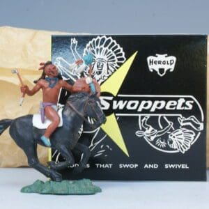 SOLD Herald Swoppet Mounted Brave with Tomahawk + Repro Box