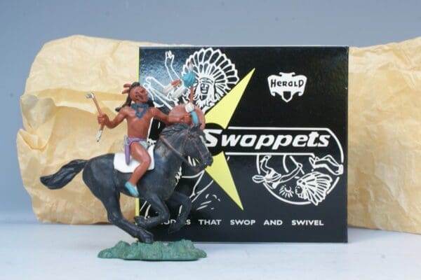 SOLD Herald Swoppet Mounted Brave with Tomahawk + Repro Box