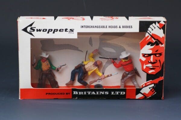 SOLD Swoppet Cowboys 3 Figure Window Box