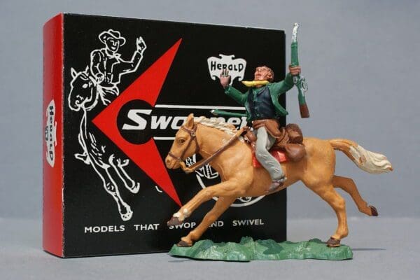 SOLD Herald Swoppet Mounted Wounded Cowboy - DARK GREEN Torso
