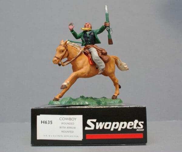 SOLD Herald Swoppet Mounted Wounded Cowboy - DARK GREEN Torso - Image 5