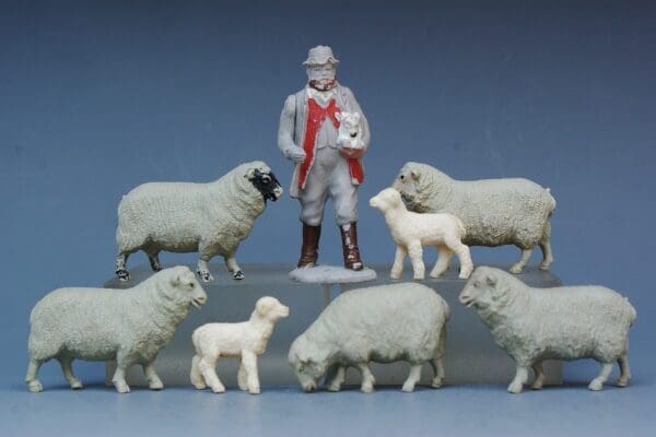 SOLD Britains Shepherd, Sheep & Lambs from Lead Moulds