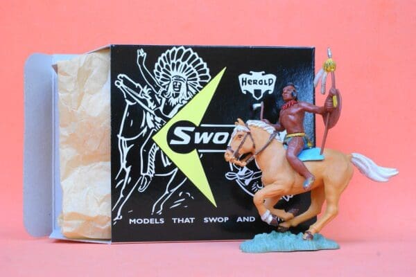 SOLD Herald Swoppet Mounted Indian Brave with Tomahawk