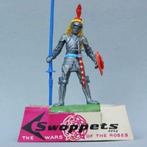 SOLD Swoppet Knight with Standard on Card Shop Plinth!
