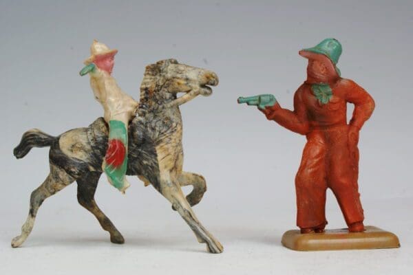 SOLD Beton Acetate Plastic Mounted Cowboy & Masked Bandit