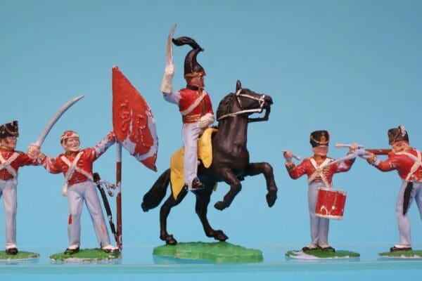 SOLD Timpo Waterloo Mounted British Dragoon & Infantry