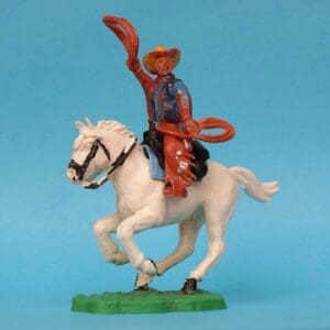 SOLD Timpo Solid Plastic Mounted Cowboy Lassoing