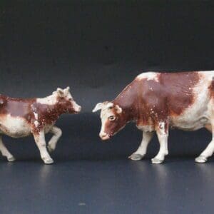 SOLD Herald Ayrshire Cow & Calf - Spray-painted!